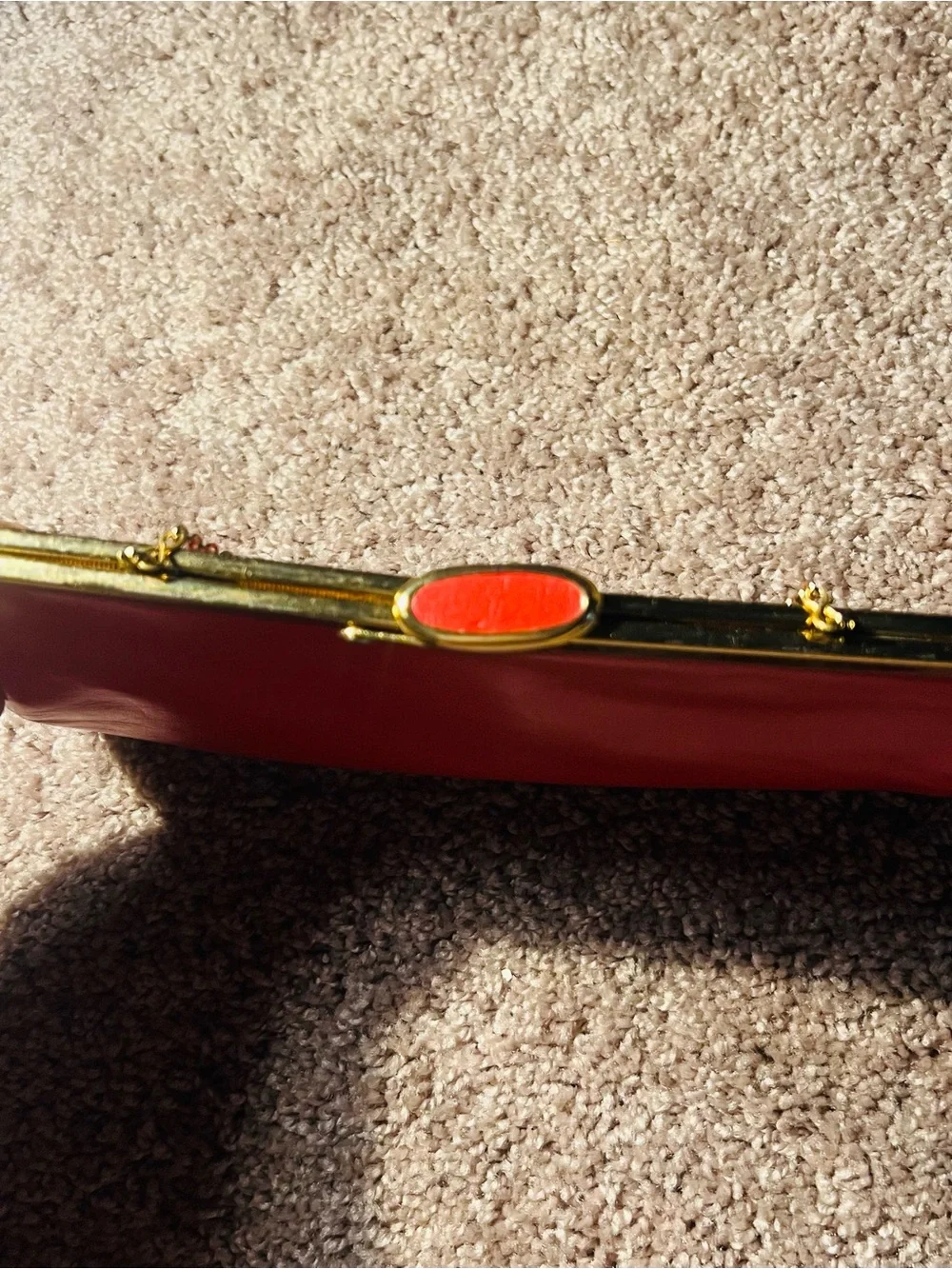 ETRA GENUINE TOP CLASP & GOLD CHAIN CLUTCH PURSE IN DEEP RED